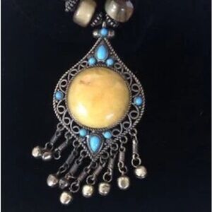Bohemian Yellow and Blue Pendant Necklace